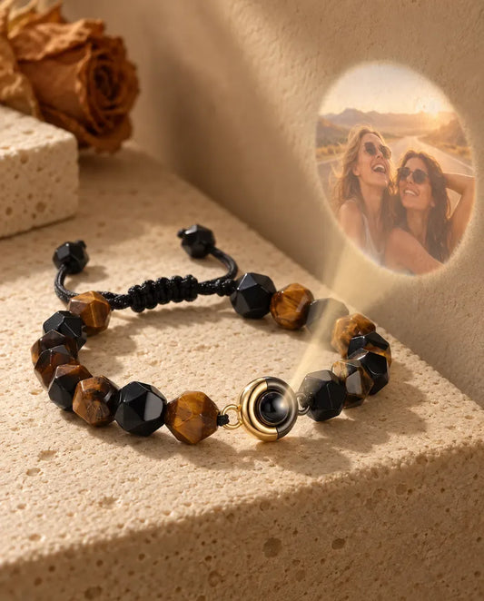 Tiger Eye Photo Projection Bracelet - projecting the hidden photo onto a wall